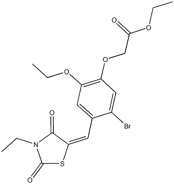 ethyl {5-bromo-2-ethoxy-4-[(3-ethyl-2,4-dioxo-1,3-thiazolidin-5-ylidene)methyl]phenoxy}acetate Struktur