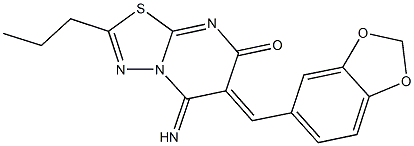 6-(1,3-benzodioxol-5-ylmethylene)-5-imino-2-propyl-5,6-dihydro-7H-[1,3,4]thiadiazolo[3,2-a]pyrimidin-7-one Struktur