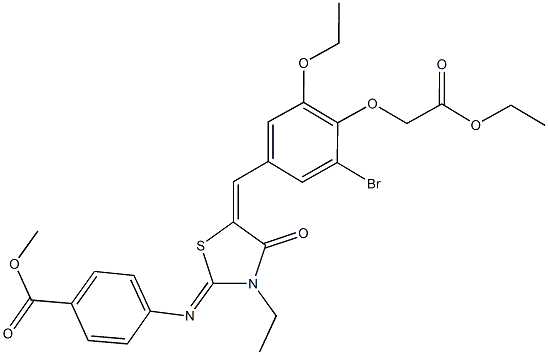 methyl 4-({5-[3-bromo-5-ethoxy-4-(2-ethoxy-2-oxoethoxy)benzylidene]-3-ethyl-4-oxo-1,3-thiazolidin-2-ylidene}amino)benzoate Struktur