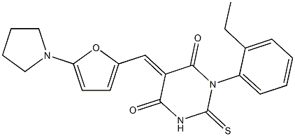 1-(2-ethylphenyl)-5-{[5-(1-pyrrolidinyl)-2-furyl]methylene}-2-thioxodihydro-4,6(1H,5H)-pyrimidinedione Struktur