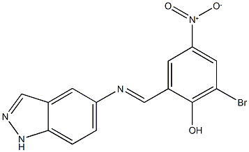 2-bromo-4-nitro-6-[(1H-indazol-5-ylimino)methyl]phenol Struktur