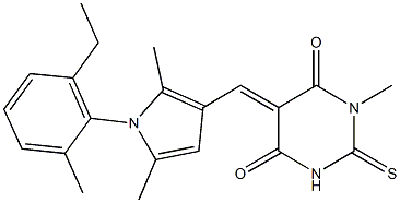 5-{[1-(2-ethyl-6-methylphenyl)-2,5-dimethyl-1H-pyrrol-3-yl]methylene}-1-methyl-2-thioxodihydro-4,6(1H,5H)-pyrimidinedione Struktur