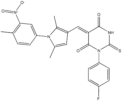 1-(4-fluorophenyl)-5-[(1-{3-nitro-4-methylphenyl}-2,5-dimethyl-1H-pyrrol-3-yl)methylene]-2-thioxodihydro-4,6(1H,5H)-pyrimidinedione Struktur