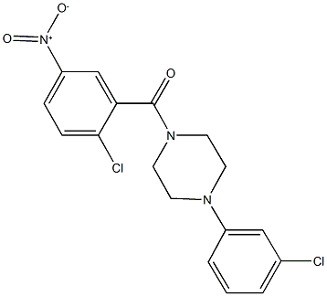 1-{2-chloro-5-nitrobenzoyl}-4-(3-chlorophenyl)piperazine Struktur