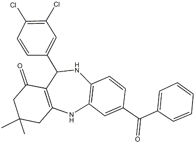 7-benzoyl-11-(3,4-dichlorophenyl)-3,3-dimethyl-2,3,4,5,10,11-hexahydro-1H-dibenzo[b,e][1,4]diazepin-1-one Struktur