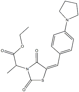 ethyl 2-{2,4-dioxo-5-[4-(1-pyrrolidinyl)benzylidene]-1,3-thiazolidin-3-yl}propanoate Struktur