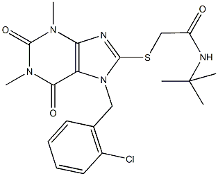 N-(tert-butyl)-2-{[7-(2-chlorobenzyl)-1,3-dimethyl-2,6-dioxo-2,3,6,7-tetrahydro-1H-purin-8-yl]sulfanyl}acetamide Struktur