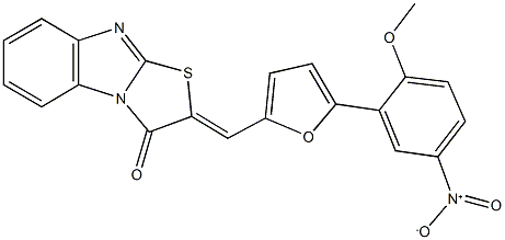 2-[(5-{5-nitro-2-methoxyphenyl}-2-furyl)methylene][1,3]thiazolo[3,2-a]benzimidazol-3(2H)-one Struktur