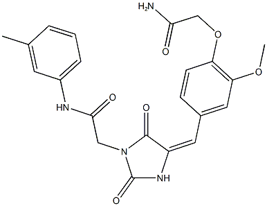 2-{4-[4-(2-amino-2-oxoethoxy)-3-methoxybenzylidene]-2,5-dioxo-1-imidazolidinyl}-N-(3-methylphenyl)acetamide Struktur