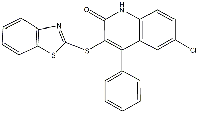 3-(1,3-benzothiazol-2-ylsulfanyl)-6-chloro-4-phenyl-2-quinolinol Struktur