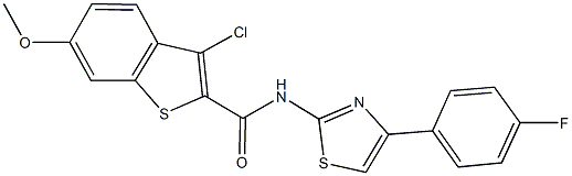 3-chloro-N-[4-(4-fluorophenyl)-1,3-thiazol-2-yl]-6-methoxy-1-benzothiophene-2-carboxamide Struktur