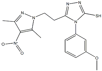 3-(2-{4-nitro-3,5-dimethyl-1H-pyrazol-1-yl}ethyl)-4-(3-methoxyphenyl)-5-sulfanyl-4H-1,2,4-triazole Struktur