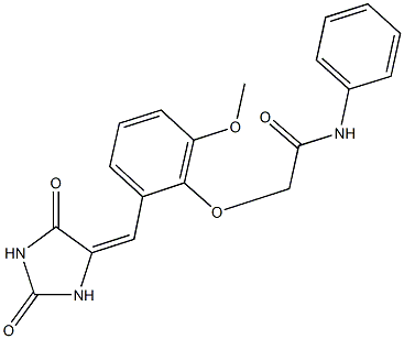 2-{2-[(2,5-dioxoimidazolidin-4-ylidene)methyl]-6-methoxyphenoxy}-N-phenylacetamide Struktur