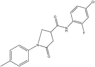 N-(4-chloro-2-fluorophenyl)-1-(4-methylphenyl)-5-oxo-3-pyrrolidinecarboxamide Struktur