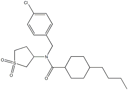 4-butyl-N-(4-chlorobenzyl)-N-(1,1-dioxidotetrahydro-3-thienyl)cyclohexanecarboxamide Struktur