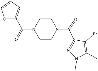 1-[(4-bromo-1,5-dimethyl-1H-pyrazol-3-yl)carbonyl]-4-(2-furoyl)piperazine Struktur