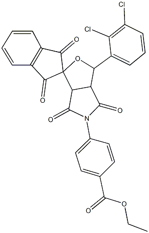 ethyl 4-(1-(2,3-dichlorophenyl)-1',3',4,6(2'H)-tetraoxo-3a,4,6,6a-tetrahydrospiro[1H-furo[3,4-c]pyrrole-3,2'-(1'H)-indene]-5(3H)-yl)benzoate Struktur