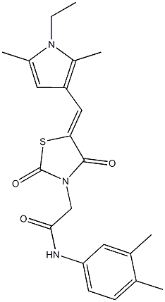 N-(3,4-dimethylphenyl)-2-{5-[(1-ethyl-2,5-dimethyl-1H-pyrrol-3-yl)methylene]-2,4-dioxo-1,3-thiazolidin-3-yl}acetamide Struktur