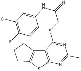 N-(3-chloro-4-fluorophenyl)-2-[(2-methyl-6,7-dihydro-5H-cyclopenta[4,5]thieno[2,3-d]pyrimidin-4-yl)sulfanyl]acetamide Struktur