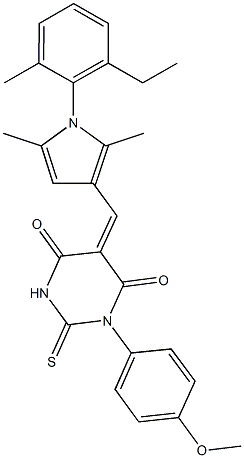 5-{[1-(2-ethyl-6-methylphenyl)-2,5-dimethyl-1H-pyrrol-3-yl]methylene}-1-(4-methoxyphenyl)-2-thioxodihydro-4,6(1H,5H)-pyrimidinedione Struktur