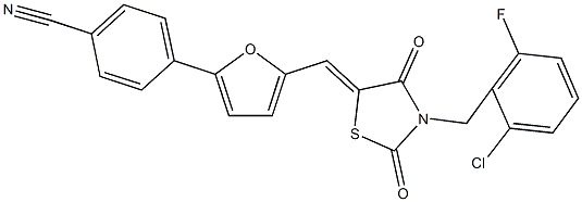 4-(5-{[3-(2-chloro-6-fluorobenzyl)-2,4-dioxo-1,3-thiazolidin-5-ylidene]methyl}-2-furyl)benzonitrile Struktur