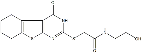 N-(2-hydroxyethyl)-2-[(4-oxo-3,4,5,6,7,8-hexahydro[1]benzothieno[2,3-d]pyrimidin-2-yl)sulfanyl]acetamide Struktur