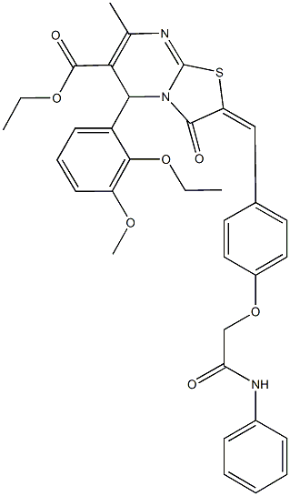 ethyl 2-[4-(2-anilino-2-oxoethoxy)benzylidene]-5-(2-ethoxy-3-methoxyphenyl)-7-methyl-3-oxo-2,3-dihydro-5H-[1,3]thiazolo[3,2-a]pyrimidine-6-carboxylate Struktur