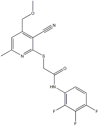 2-{[3-cyano-4-(methoxymethyl)-6-methyl-2-pyridinyl]sulfanyl}-N-(2,3,4-trifluorophenyl)acetamide Struktur