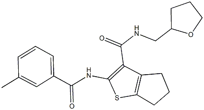 2-[(3-methylbenzoyl)amino]-N-(tetrahydro-2-furanylmethyl)-5,6-dihydro-4H-cyclopenta[b]thiophene-3-carboxamide Struktur