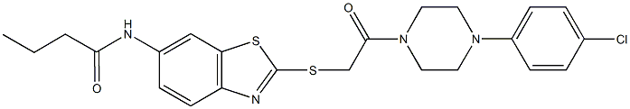 N-[2-({2-[4-(4-chlorophenyl)-1-piperazinyl]-2-oxoethyl}sulfanyl)-1,3-benzothiazol-6-yl]butanamide Struktur