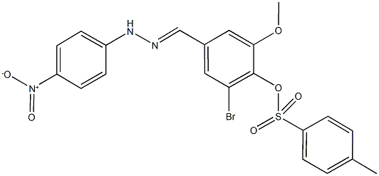 2-bromo-4-(2-{4-nitrophenyl}carbohydrazonoyl)-6-methoxyphenyl 4-methylbenzenesulfonate Struktur