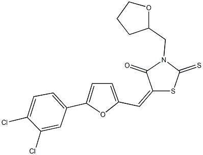 5-{[5-(3,4-dichlorophenyl)-2-furyl]methylene}-3-(tetrahydro-2-furanylmethyl)-2-thioxo-1,3-thiazolidin-4-one Struktur