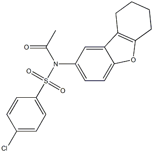 N-acetyl-4-chloro-N-(6,7,8,9-tetrahydrodibenzo[b,d]furan-2-yl)benzenesulfonamide Struktur