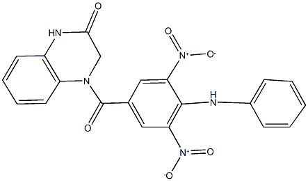 4-{4-anilino-3,5-dinitrobenzoyl}-3,4-dihydro-2(1H)-quinoxalinone Struktur