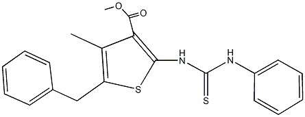 methyl 2-[(anilinocarbothioyl)amino]-5-benzyl-4-methyl-3-thiophenecarboxylate Struktur