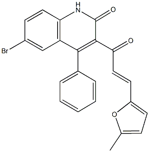 6-bromo-3-[3-(5-methyl-2-furyl)acryloyl]-4-phenyl-2(1H)-quinolinone Struktur