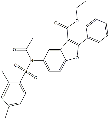 ethyl 5-{acetyl[(2,4-dimethylphenyl)sulfonyl]amino}-2-phenyl-1-benzofuran-3-carboxylate Struktur