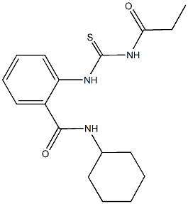 N-cyclohexyl-2-{[(propionylamino)carbothioyl]amino}benzamide Struktur