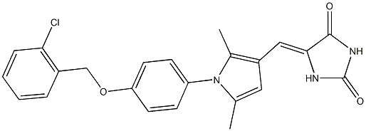 5-[(1-{4-[(2-chlorobenzyl)oxy]phenyl}-2,5-dimethyl-1H-pyrrol-3-yl)methylene]-2,4-imidazolidinedione Struktur