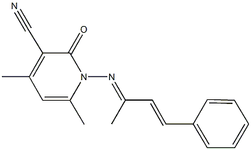 4,6-dimethyl-1-[(1-methyl-3-phenyl-2-propenylidene)amino]-2-oxo-1,2-dihydro-3-pyridinecarbonitrile Struktur