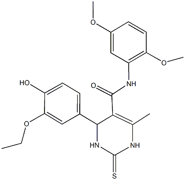 N-(2,5-dimethoxyphenyl)-4-(3-ethoxy-4-hydroxyphenyl)-6-methyl-2-thioxo-1,2,3,4-tetrahydro-5-pyrimidinecarboxamide Struktur