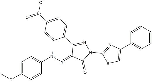 3-{4-nitrophenyl}-1-(4-phenyl-1,3-thiazol-2-yl)-1H-pyrazole-4,5-dione 4-[(4-methoxyphenyl)hydrazone] Struktur