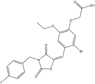 (5-bromo-2-ethoxy-4-{[3-(4-fluorobenzyl)-2,4-dioxo-1,3-thiazolidin-5-ylidene]methyl}phenoxy)acetic acid Struktur