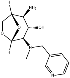 (1S,2S,3S,4R,5R)-2-amino-4-(methyl(pyridin-3-ylmethyl)amino)-6,8-dioxabicyclo[3.2.1]octan-3-ol Struktur