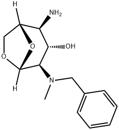 (1S,2S,3S,4R,5R)-2-amino-4-(benzyl(methyl)amino)-6,8-dioxabicyclo[3.2.1]octan-3-ol Struktur