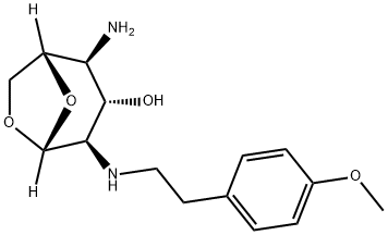 (1S,2S,3S,4R,5R)-2-amino-4-(4-methoxyphenethylamino)-6,8-dioxabicyclo[3.2.1]octan-3-ol Struktur