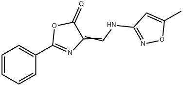 (4E)-4-{[(5-methyl-1,2-oxazol-3-yl)amino]methylidene}-2-phenyl-4,5-dihydro-1,3-oxazol-5-one Struktur