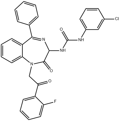 1-(3-chlorophenyl)-3-{1-[2-(2-fluorophenyl)-2-oxoethyl]-2-oxo-5-phenyl-2,3-dihydro-1H-1,4-benzodiazepin-3-yl}urea Struktur