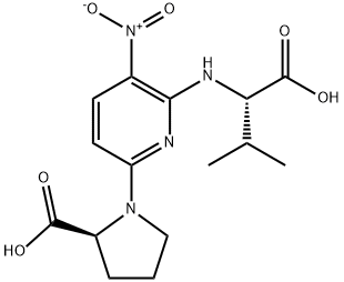 (2S)-1-{6-[(1-carboxy-2-methylpropyl)amino]-5-nitropyridin-2-yl}pyrrolidine-2-carboxylic acid Struktur