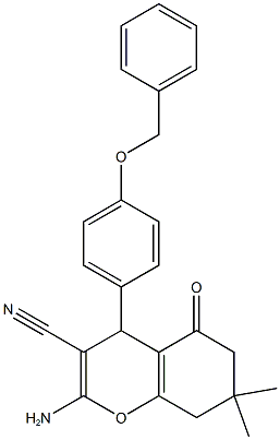 2-amino-4-[4-(benzyloxy)phenyl]-7,7-dimethyl-5-oxo-5,6,7,8-tetrahydro-4H-chromene-3-carbonitrile Struktur